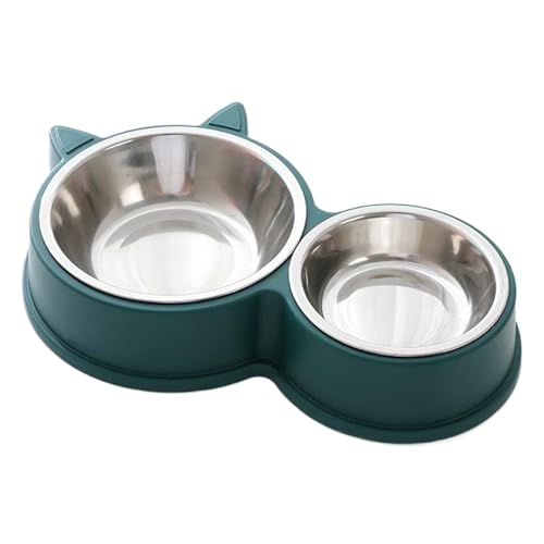 Cat Food Bowls Stainless Steel Cat Bowl, Green One-Piece Double Bowl Set with Non-Slip Foot Pad, Removable Pet Food and Water for Cats and Dogs (Green) von Huraoerrrr