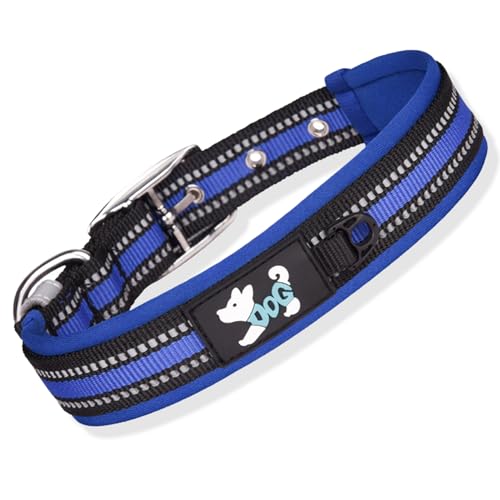 Gepolstertes Hundehalsband, Verstellbarer Hundehalsband Reflexionsthärchen für alle Rassen weichen mit Metallgürtelschnalle für Hunde im Freien (en, dunkelblau) von Huraoerrrr