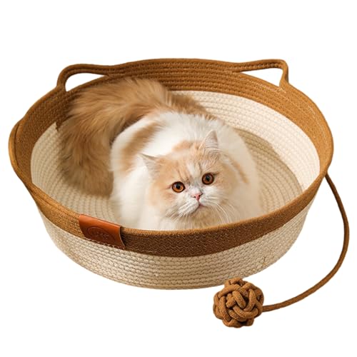 Großer Katzenbettkorb, Komfort -Baumwollseil mit Ohrgriff Spielzeug Schwanzwaschbar für Haustiere unter 7, 5 kg von Huraoerrrr