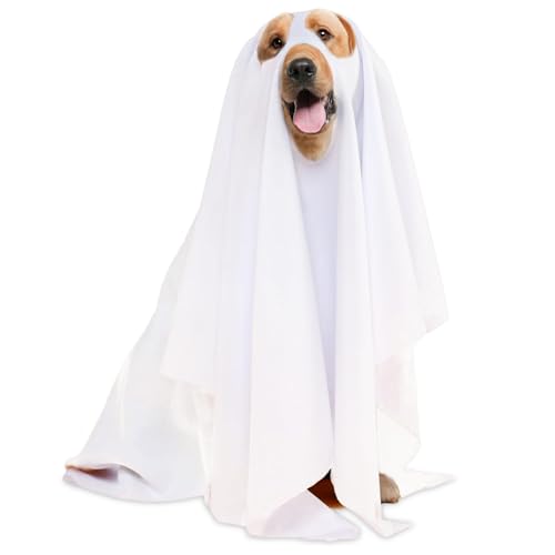 Hundegeisterkostüm, entzückende lustige weiße Polyester Cape Pet Halloween Kostüm für Partytrick oder -genutz von Huraoerrrr