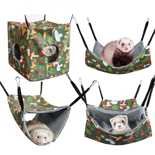 Huraoerrrr 1Set/4pcs Frettchenbett Ratte Hängematte hängen Frettchen Hängematte mit Gurten Weichwaschbares Meerschweinchenbett für Chinchilla Zuckergleiter von Huraoerrrr