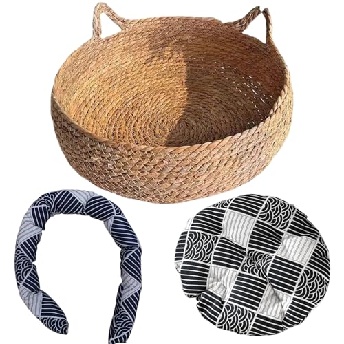 Huraoerrrr 3pcs Katzenbetten für Innenkatzen 16,9 x 5,5 Zoll 2-in-1 gewebte Katzenkörbe Bett mit weichem Kissen kratzfestes Kätzchen Bett gemütlich runde Korbkatze Korb Huraoerrrr 3pcs Katzenbetten für Innenkatzen 16,9 x 5,5 Zoll 2-in-1 gewebte Katzenkörbe Bett mit weichem Kissen kratzfestes Kätzchen Bett gemütlich runde Korbkatze Korb von Huraoerrrr