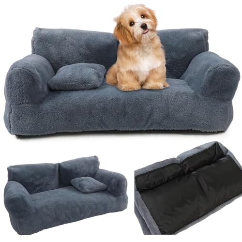 Huraoerrrr Dog Sofa Bed Dog Bed, 45 * 38 * 22cm Soft Plush Rectangular Pet Sofa, Removable and Washable Pet with Raised Edges and Non-Slip Bottom for, Dark Gray von Huraoerrrr