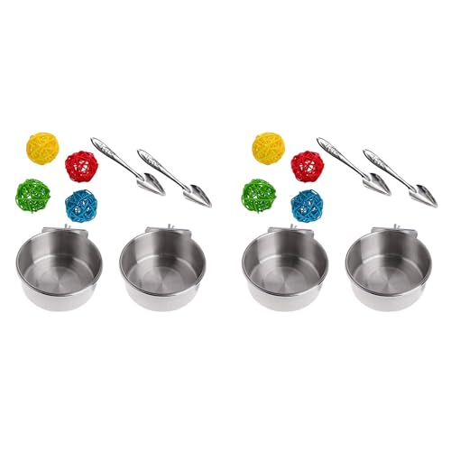 Hurromy 16-teiliges Set aus Vogelfutterstation aus Edelstahl, für Papageien, Tassen, Nahrung, , Fütterung, für Käfige, kleine Tiere von Hurromy