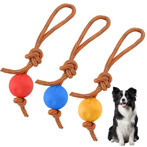 Hundespielzeug Welpen, Unzerstörbarer Hundeball mit Schnur für Kleine Hunde, Wurfball für Hunde in Rot, Gelb und Blau, Set aus 3 Hundespielzeug Bällen für Alle Hundegrößen Hundespielzeug Welpen, Unzerstörbarer Hundeball mit Schnur für Kleine Hunde, Wurfball für Hunde in Rot, Gelb und Blau, Set aus 3 Hundespielzeug Bällen für Alle Hundegrößen von Husalsea