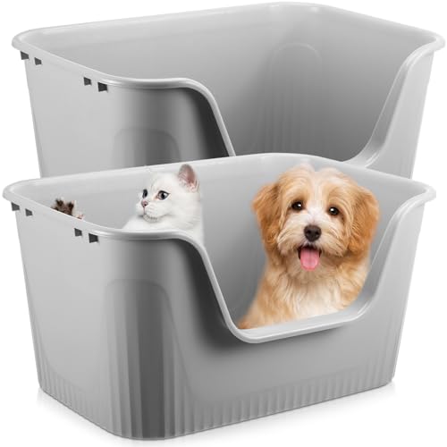 Hushee 2 Stück Hunde-Klo mit hohen Seiten, 30,9 x 21,5 x 16,1 cm, extra große Katzentoilette, offene Oberseite, niedriger Einstieg, Innentoilette für große Hunde und Katzen, 20 kg, Grau von Hushee