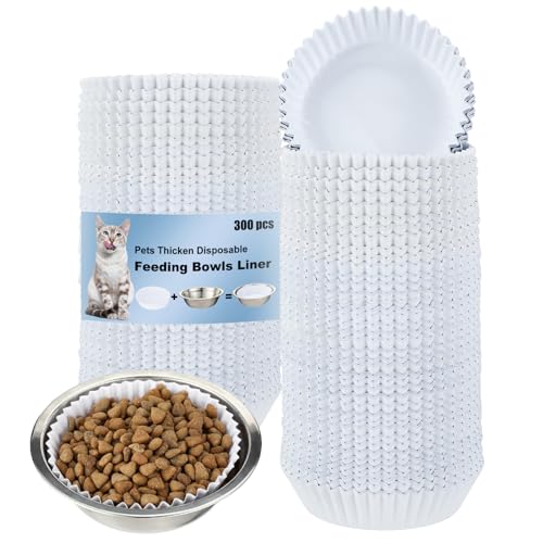 Hushee 300 Stück PET Einweg-Futternäpfe Liner Bulk Weiß Katzenfutternäpfe Kleine Papierschalen Katzenfutternäpfe Papiereinsatz für kleine Hunde Katzen Napf Nassfutter Futterstation, 10,2 x 3,1 cm von Hushee