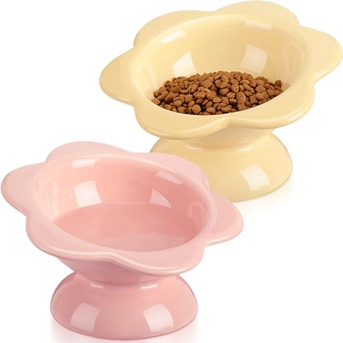 Hushee 2 x Keramik-Katzennäpfe in Blumenform, stressfrei, für Hals und Wirbelsäule, spülmaschinenfest, 2 Stück Hushee 2 x Keramik-Katzennäpfe in Blumenform, stressfrei, für Hals und Wirbelsäule, spülmaschinenfest, 2 Stück von Hushee