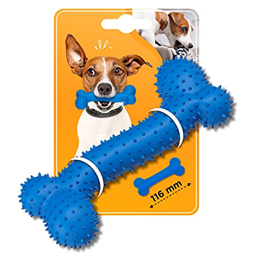 Hundespielzeug Kauspielzeug für Hunde Knochen Geformt Langlebiges Kauknochen aus Gummi für Zahnreinigung 116mm Robuster Welpenspielknochen Interaktives Spielzeug mit Noppen von Huskl