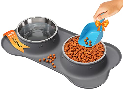 Unterlage für Fressnapf mit 2x1200ml Hundenapf Grosse Hunde - Futterstation Hund und Hundenapf Edelstahl - Näpfe, Tränken & Zubehör für Hunde mit Silikonunterlage Futternapf/Wassernapf für Hunde von Huskl