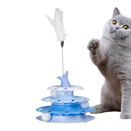 Husoiuy Interaktives Katzenspielzeug Für Hauskatzen | Lustiger Drehteller | Lustiger Rollball - Katzenspielzeug Mit Federstab Gegen Langeweile von Husoiuy