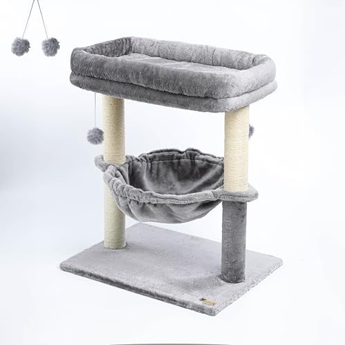 HUSPET 61.0 cm Kratzbaum für Indoor Katzen & Kätzchen - Mehrstufiger Katzenturm mit Hängematte & Kratzbaum - Stabile Sitzstange für große Katzen - Platzsparendes kleines Katzenbett - Hellgrau HUSPET 61.0 cm Kratzbaum für Indoor Katzen & Kätzchen - Mehrstufiger Katzenturm mit Hängematte & Kratzbaum - Stabile Sitzstange für große Katzen - Platzsparendes kleines Katzenbett - Hellgrau von Huspet