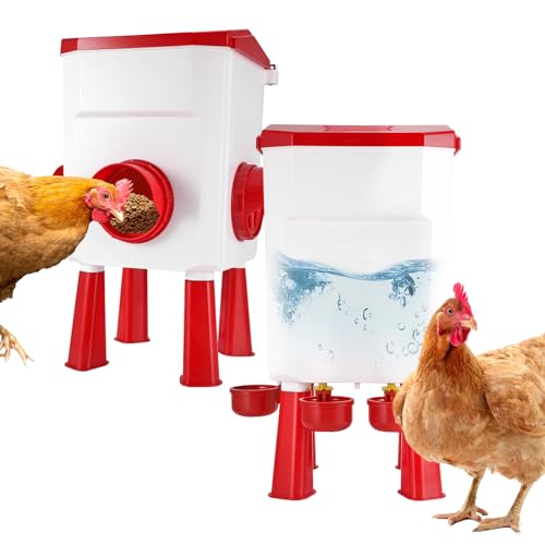 12 kg Hühnerfutterstation und 11 l Hühner-Wasserspender, automatische Hühner-Futterspender und Trinker mit Haken, Geflügel-Futterspender und Trinker mit verstellbaren Beinen für bis zu 12 Hühner oder 12 kg Hühnerfutterstation und 11 l Hühner-Wasserspender, automatische Hühner-Futterspender und Trinker mit Haken, Geflügel-Futterspender und Trinker mit verstellbaren Beinen für bis zu 12 Hühner oder von HuuppHip