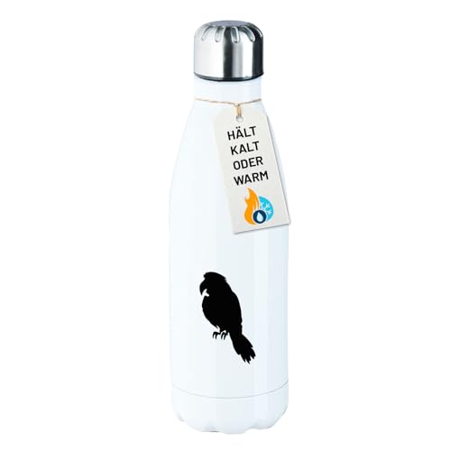 Huuraa Edelstahl-Trinkflasche Papagei Silhouette Geschenk 500ml White Wasserflasche Papagei Präsent von Huuraa