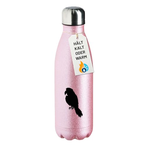 Huuraa Wasserflasche Papagei Silhouette Geschenk 500ml Pink Flasche Papagei Präsent von Huuraa