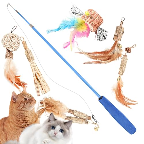 Federspielzeug für Wohnungskatzen, interaktiver Zauberstab für Katzen, lustiges Teaser-Spielzeug zum Spielen, Katzenspielzeug-Set zum Trainieren, multifunktionaler Teaser-Zauberstab für Katzen, tragba Federspielzeug für Wohnungskatzen, interaktiver Zauberstab für Katzen, lustiges Teaser-Spielzeug zum Spielen, Katzenspielzeug-Set zum Trainieren, multifunktionaler Teaser-Zauberstab für Katzen, tragba von Huvqianu