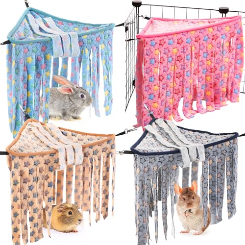 Huwena Meerschweinchen, dreieckiges Versteck für Kleintiere, Eckvlies, Spielzeug, Käfigzubehör, Hängematte, Hamster, Frettchen, Spiel, Schlafbett für Igel, Hasen, Chinchillas (Sternstil), 4 Stück von Huwena