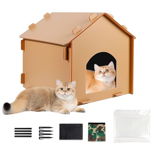 Huxibai Katzenhaus für den Außenbereich, wasserdicht, wärmeisoliert, kältebeständig, für Haustiere, zum Schlafen, Verstecken, Spielen auf Terrasse, Balkon und Camping von Huxibai