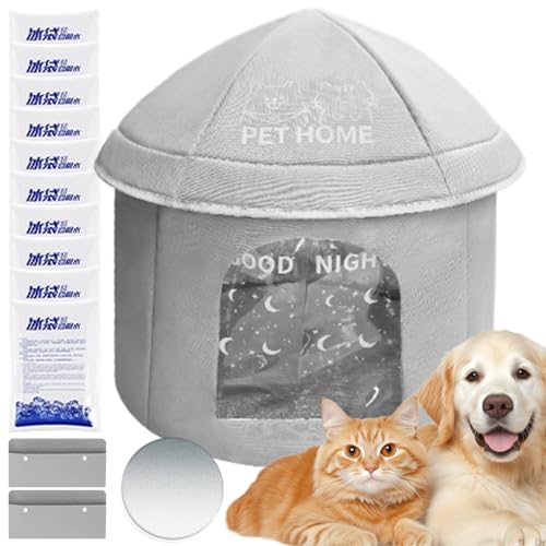 Huxibai Kühlendes Katzenhaus für den Außenbereich, isolierte Hundehütte für den Innen- und Außenbereich, faltbar, wasserdicht, mit Liegestühlen mit Kühltasche, für den Außenbereich, Garten, Balkon von Huxibai