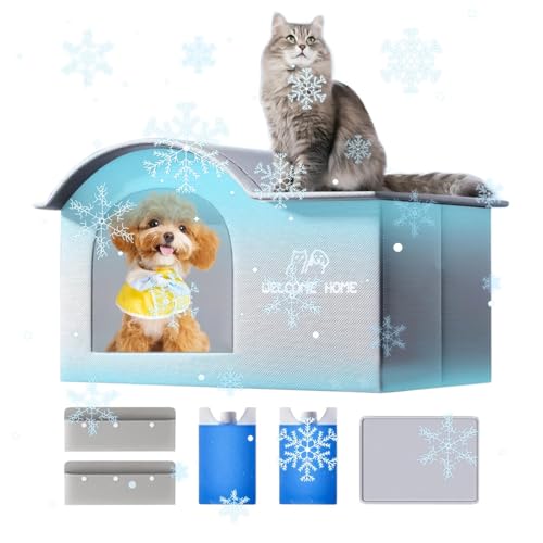 Huxibai Kühlhaus für Katzen, kühlendes Katzenhaus, isoliert mit Aluminiumfolie, geräumig, reißfest, für Apartment, Camping, Reisen, Balkon von Huxibai
