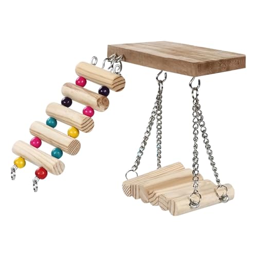 Conure Sitzstange für Papageien, Schaukelsitzstange mit Leiter, Vogelstange für Käfig, Vogelständer, Papageien, Klettern, Kauspielzeug für Kleintiere von Huyeruie