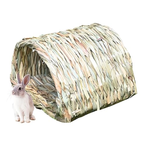 Grashaus für Kaninchen – Hasengras Versteck Betten | Geräumiger Heutunnel | Kleintierkäfige | Schilfgras Kauspielzeug Haustierbedarf für drinnen und draußen Igel Meerschweinchen Kleintiere von Huyeruie