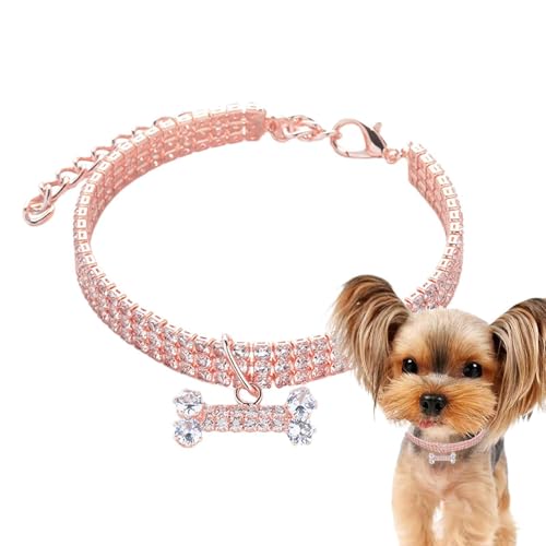 Huyeruie Hundehalsband, Knochenanhänger, Strasssteine, Haustier-Halskette, 3-reihig, verstellbar, Hochzeits-, Katzen- und Hundeschmuck für kleine Hunde und Katzen von Huyeruie