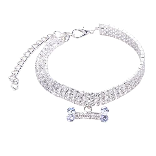Huyeruie Strass-Hundehalsband, Knochenanhänger, Strasssteine, Haustier-Halskette, verstellbare Katzen- und Hunde-Halskette, eleganter Hochzeits-Schmuck für kleine Haustiere, Strass-Knochen-Anhänger von Huyeruie