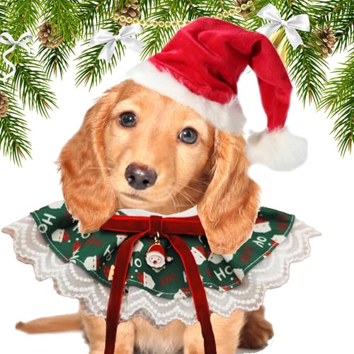 Weihnachts-Hundehalstücher – verstellbare Hundehalstücher, Weihnachts-Hunde-Lätzchen, niedlich, atmungsaktiv, Haustier-Zubehör, Spitzen-Haustier-Schal für Kätzchen und Kätzchen von Huyeruie