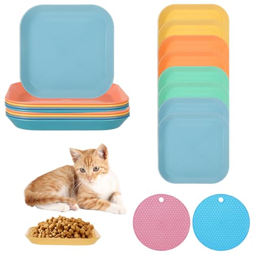 8 Stück Katzennapf Flach, Bunte Futternapf Katze Set, Quadratisches Plastik katzenfutternapf mit 2 Antirutschmatten, Katzenschüssel Katzen napf Katzennäpfe Katzen Futternapf Katzenteller für Kätzchen 8 Stück Katzennapf Flach, Bunte Futternapf Katze Set, Quadratisches Plastik katzenfutternapf mit 2 Antirutschmatten, Katzenschüssel Katzen napf Katzennäpfe Katzen Futternapf Katzenteller für Kätzchen von HweeWanX