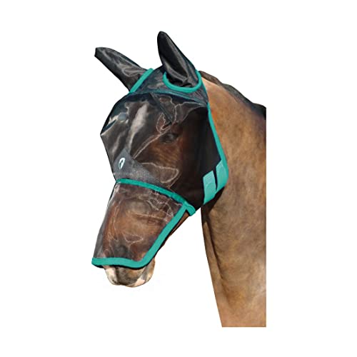 Hy - Pferde Fliegenmaske mit Ohren & Nase, Netzmaterial (Kleines Pony) (Schwarz/Petrol) von Hy (BHB)