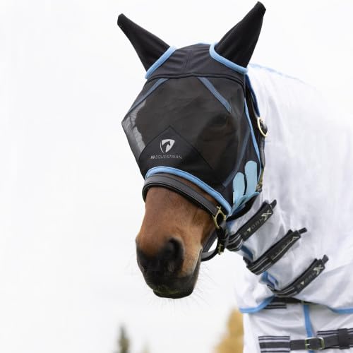Hy Equestrian Mesh Halbmaske mit Ohren - Schwarz/Hellblau - Full von Hy Equestrian