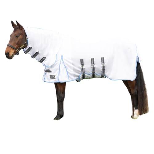 StormX - Empra Gladiator Combo-Kragen UV Fliegenschutz Pferdedecke (160cm) (Weiß/Hellblau) von Hy Equestrian