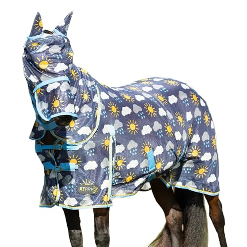 Hy Come Rain or Shine Fliegenmaske mit Ohren und abnehmbarer Nase, Marineblau/Blau/Gelb, X Full von Hy