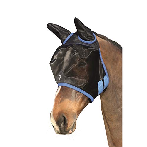 Hy Mesh Half Mask with Ears Fly Mask Pony Black Palace Blue von Y&H