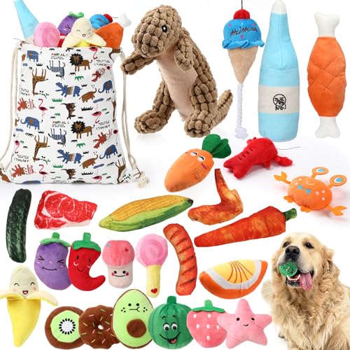 HyDren Weiches Quietschspielzeug für kleine Hunde, Plüsch, bequem, niedlich, mit Tragetasche, Kauspielzeug für kleine und mittelgroße Hunde, 25 Stück von HyDren