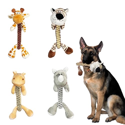 Hydrodogz Zoo Pals Hundespielzeug für kleine, mittelgroße und große Hunde, natürliche Baumwolle, interaktives Kauspielzeug für aggressive Kauer, 4 Stück von Hydrodogz
