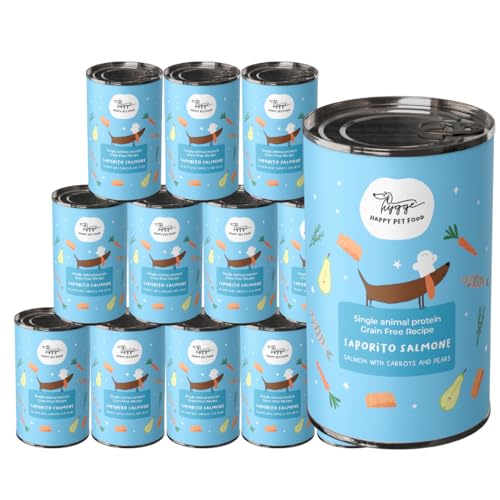 Nassfutter für Hunde ohne Getreide | Dosen Hund Lachs 12 x 400g | Hohe Qualität Monoprotein | Nassfutter Hund Sonderangebote | nachhaltig & pflegend Hygge Dog von Hygge