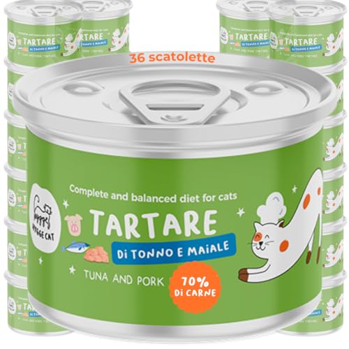 Tartar mit Thunfisch und Schweinefleisch | Nassfutter für Katzen | natürliches Rezept und Grain Free in weicher Konsistenz | mit Lachsöl reich an Omega 3 und 6 | 36 x 85 g | Made in Italy | Hygge Cat Tartar mit Thunfisch und Schweinefleisch | Nassfutter für Katzen | natürliches Rezept und Grain Free in weicher Konsistenz | mit Lachsöl reich an Omega 3 und 6 | 36 x 85 g | Made in Italy | Hygge Cat von Hygge