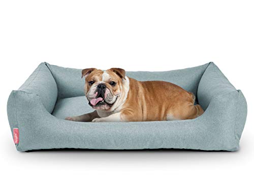 Hyggins Dreamer Pure Hundebett | Bezug abnehmbar und waschbar | Robust und pflegeleicht | Made in EU | in S, M, L, XL | in dunkelgrau, beigegrau, braun-anthrazit und eisblau (M 80 x 60cm, Eisblau) von Hyggins