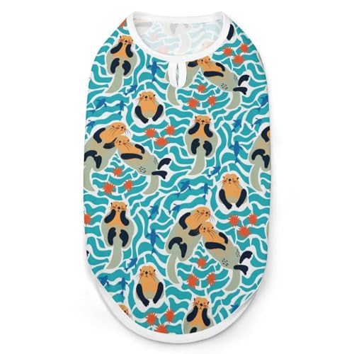 Lovely Sea Otters Haustier-T-Shirt, cooles Welpen-Shirt für kleine, mittelgroße und große Haustiere, Hunde, Katzen, Größe L von Hyghfg