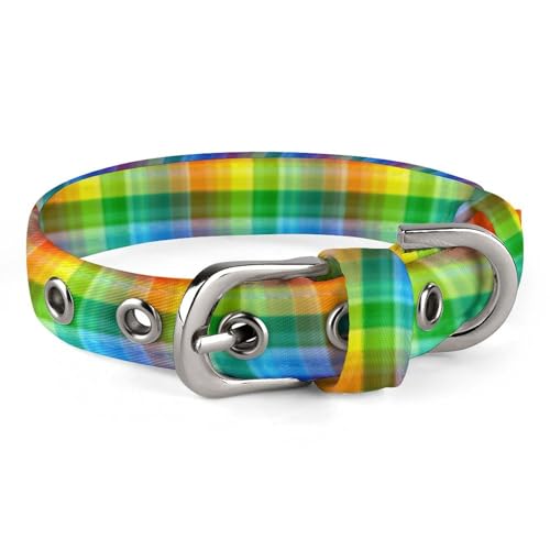 Verstellbares Hundehalsband in Regenbogenfarben, kariert, bequemes Haustierhalsband für kleine bis mittelgroße Hunde von Hyghfg