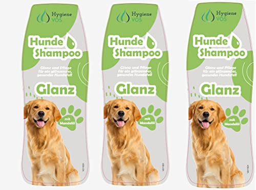 Hygiene VOS Hundeshampoo Glanz 3 x 300ml Glanzpflege mit Mandelöl für alle Hunde und Fellarten. Gute Kämmbarkeit von Hygiene VOS
