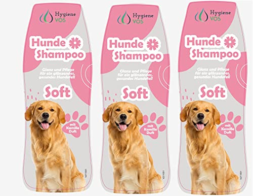 Hygiene VOS Hundeshampoo Soft 3 x 300ml milde Pflege mit Kamilleduft für alle Hunde und Fellarten. Fördert die Fellgesundheit. Gute Kämmbarkeit von Hygiene VOS