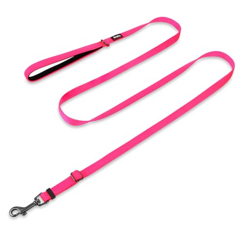 Hyhug 1,8 m Verstellbare Nylon Hundeleine mit weichem, gepolstertem Griff - Haltbare Leine mit einfachem Bolzkupplungsverschluss, ideal für große, mittlere und kleine Hunde (Klein, Helles Pink) von Hyhug