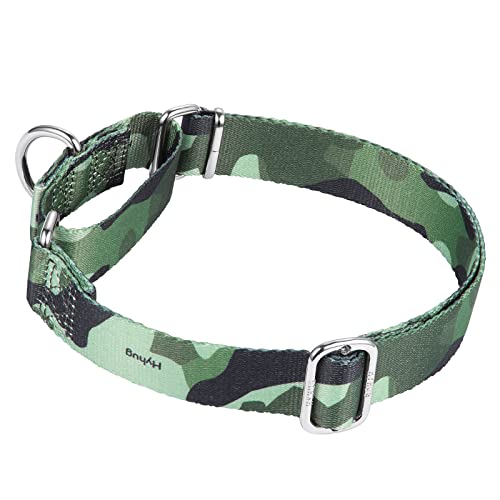Hyhug Design Martingale Classic Halsbänder Anti Lucht Hundehalsband Komfortabel Verstellbar Verschleißfest Haltbare Hunde-ID-Tag-Montageloch (Small, Camo Green) von Hyhug