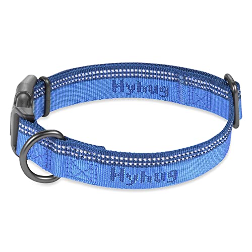 Hyhug Design zweifarbiges Nylon-Jacquard-Gurtband, strapazierfähiges, klassisches Basic-Halsband, Schnellverschluss-Schnalle, speziell für Hunde mit sanften Rassen (groß, klassisches Blau) von Hyhug