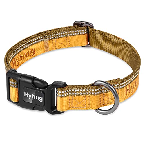 Hyhug Doppelfarbiges Nylon-Jacquard-Gurtband, strapazierfähiges, klassisches Basic-Halsband, Schnellverschluss-Schnalle, speziell für Hunde mit sanften Rassen (M, Goldgelb) von Hyhug