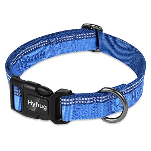 Hyhug Doppelfarbiges Nylon-Jacquard-Gurtband, strapazierfähiges, klassisches Basic-Halsband, Schnellverschluss-Schnalle, speziell für Hunde mit sanften Rassen (klein, klassisches blau) von Hyhug