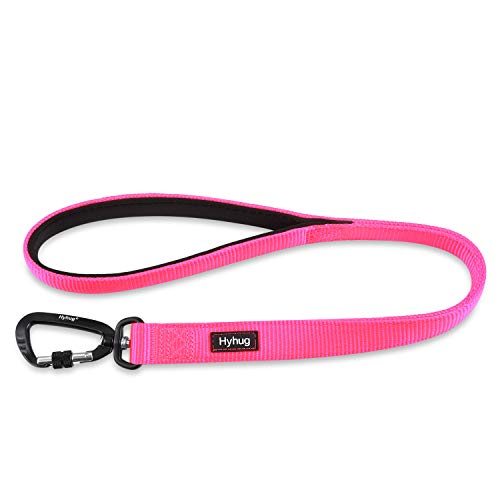 Hyhug Hochwertiger, verbesserter, haltbarer Nylon-Leine, weicher, schlagfester Griff, geeignet für das tägliche Gehen und Training von mittleren und großen Hunden. (24 Zoll, Helles Pink) von Hyhug